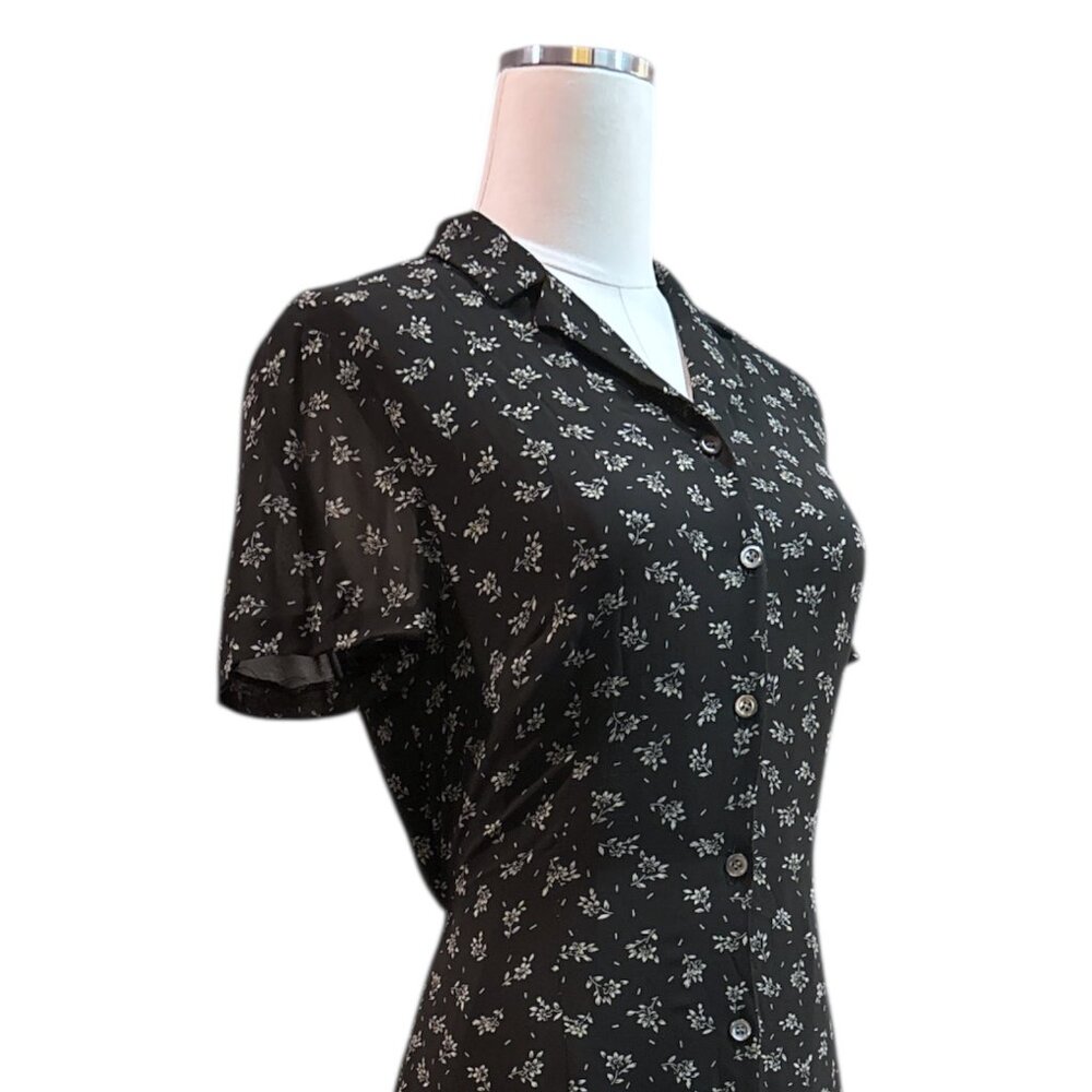 Vtg Dark Academia Ditzy Floral Maxi Dress Sz 8 Button Front Collared Cottagecore - Picture 8 of 15